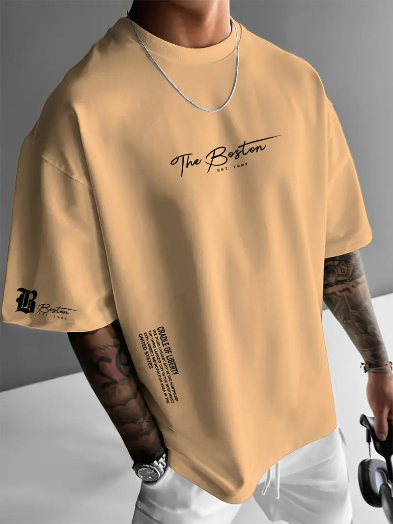 Men's Round Neck Letter Print T-Shirt