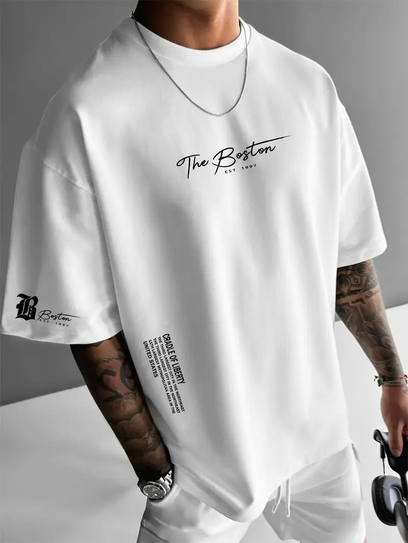 Men's Round Neck Letter Print T-Shirt