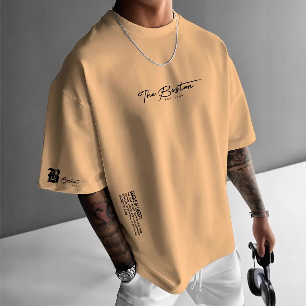 Men's Round Neck Letter Print T-Shirt