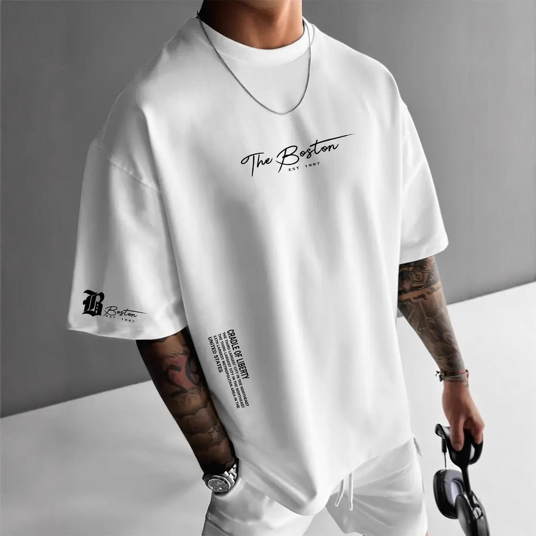 Men's Round Neck Letter Print T-Shirt