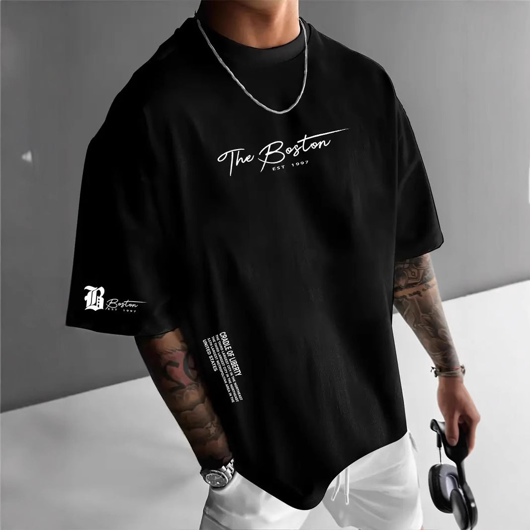 Men's Round Neck Letter Print T-Shirt