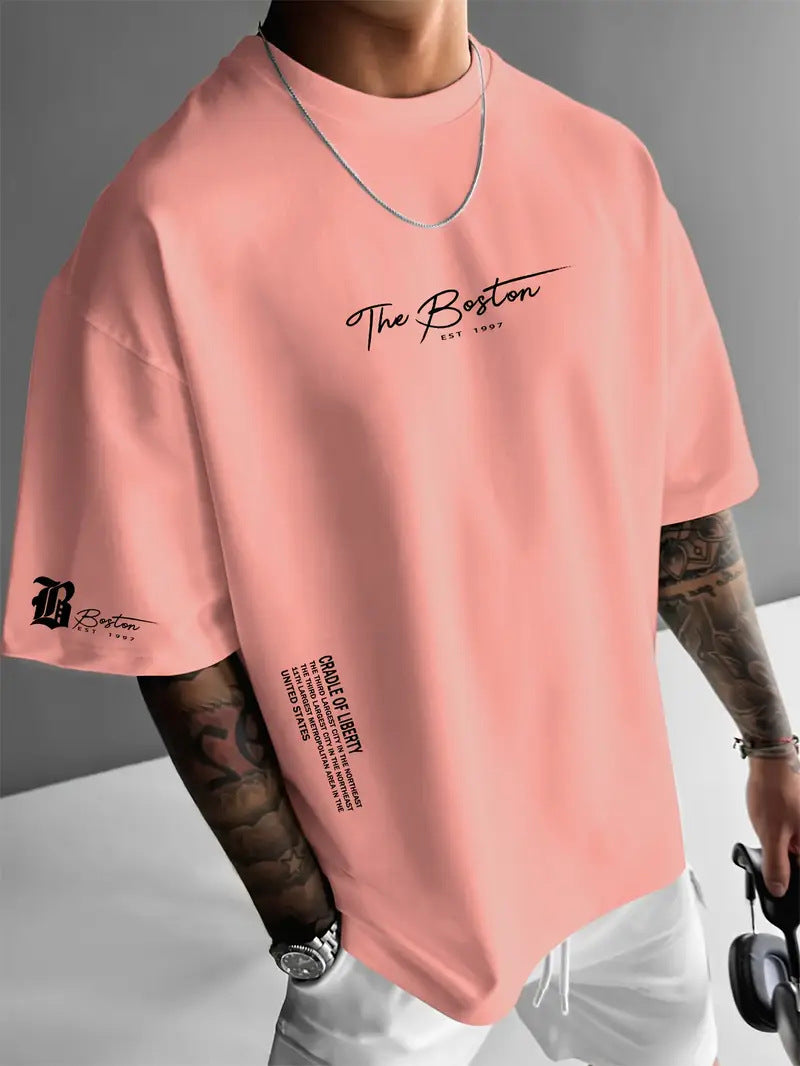 Men's Round Neck Letter Print T-Shirt