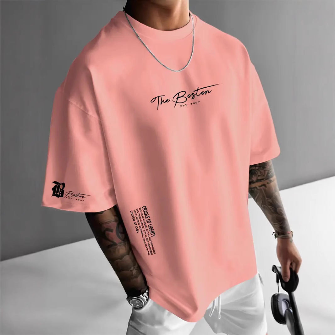 Men's Round Neck Letter Print T-Shirt